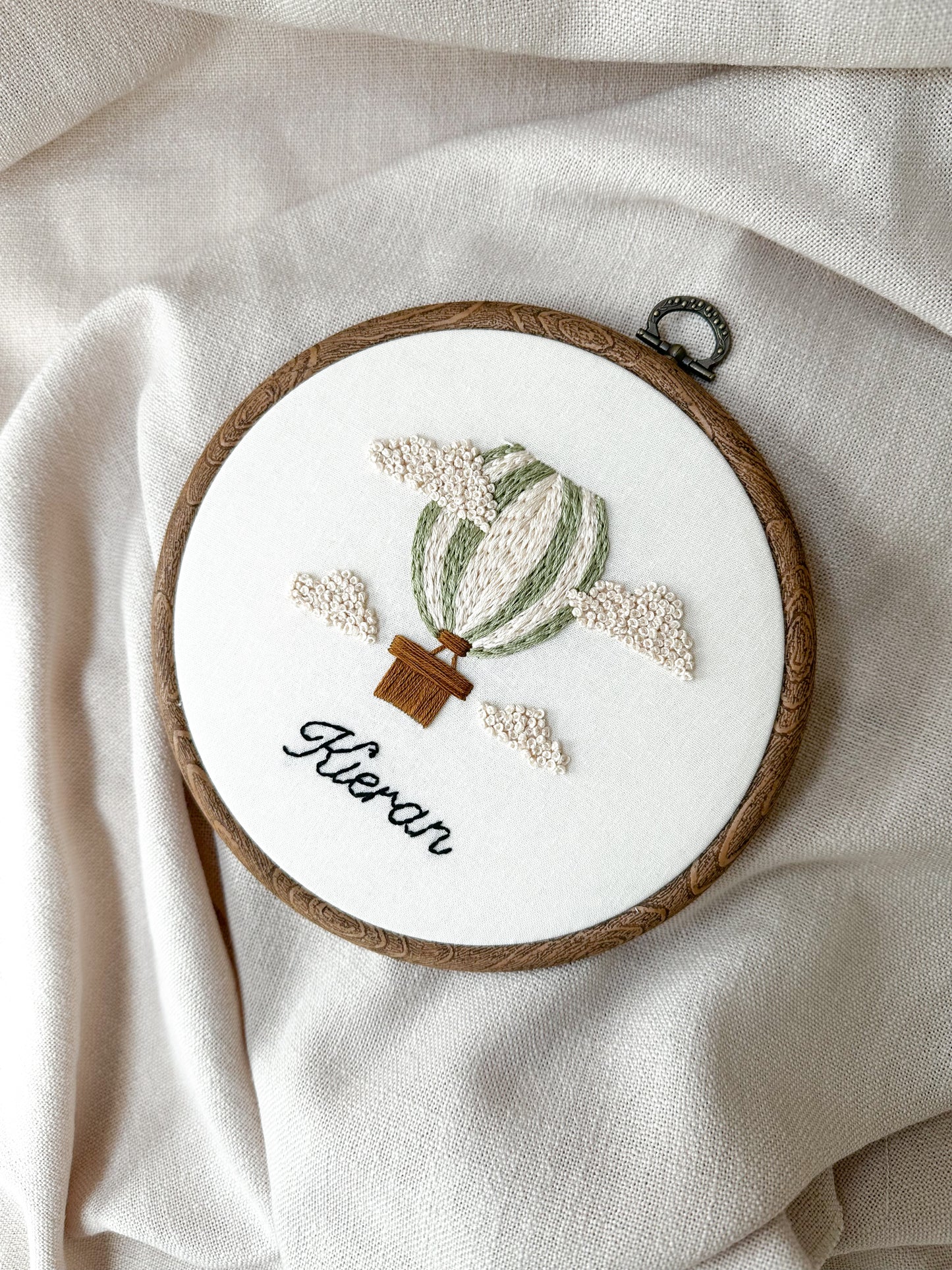 Hand Embroidered Personalised Hot Air Balloon Embroidery Hoop