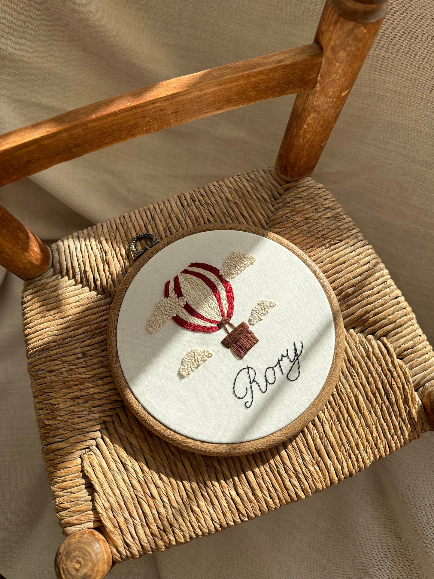 Hand Embroidered Personalised Hot Air Balloon Embroidery Hoop