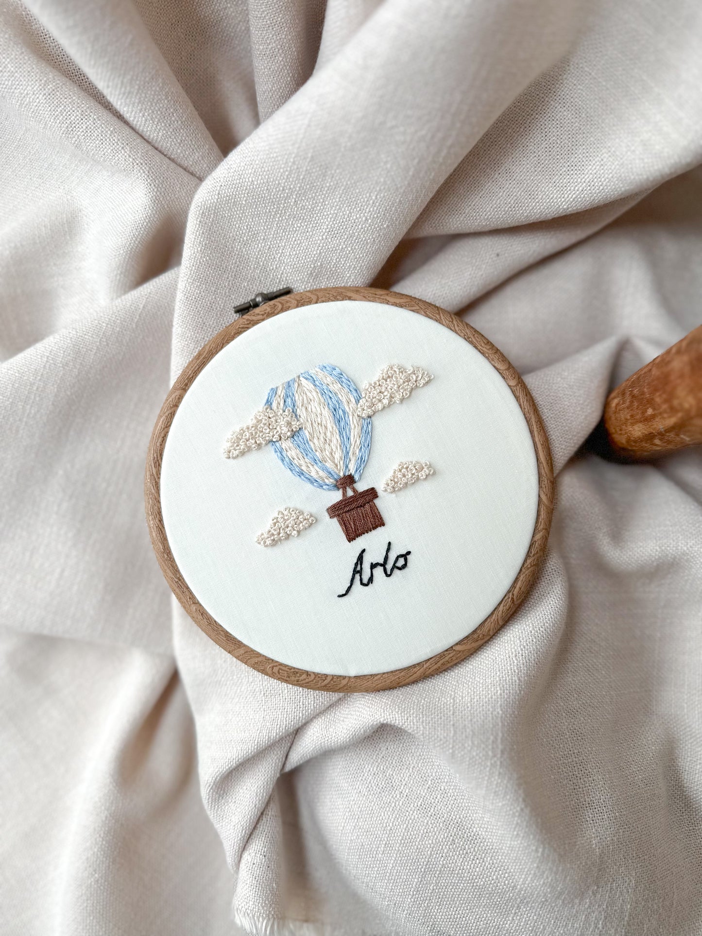 Hand Embroidered Personalised Hot Air Balloon Embroidery Hoop