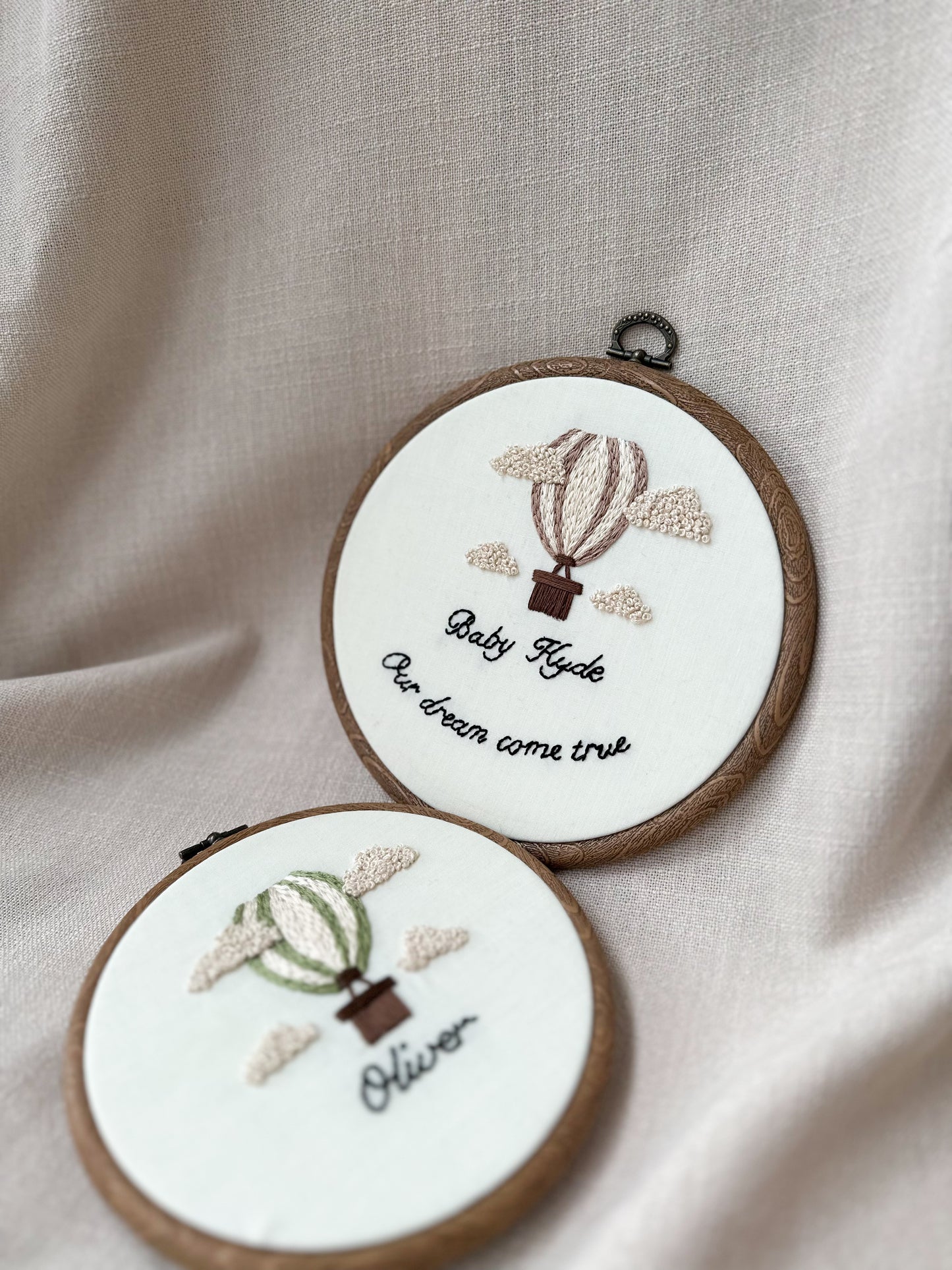Hand Embroidered Personalised Hot Air Balloon Embroidery Hoop