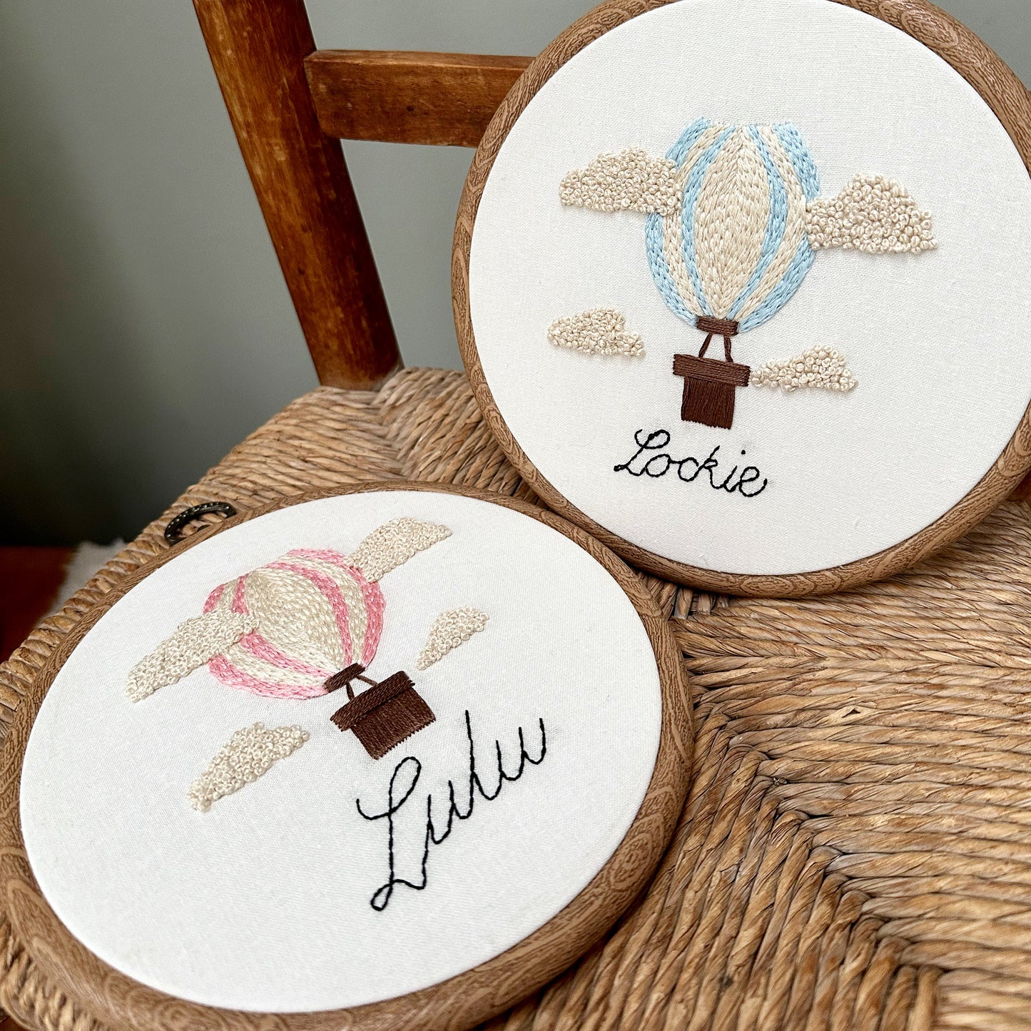 Hand Embroidered Personalised Hot Air Balloon Embroidery Hoop