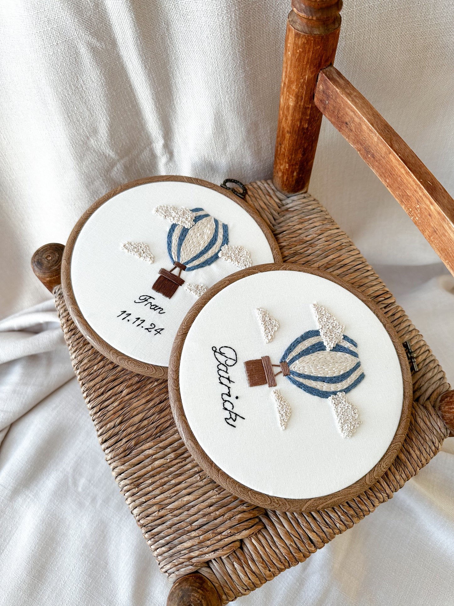 Hand Embroidered Personalised Hot Air Balloon Embroidery Hoop