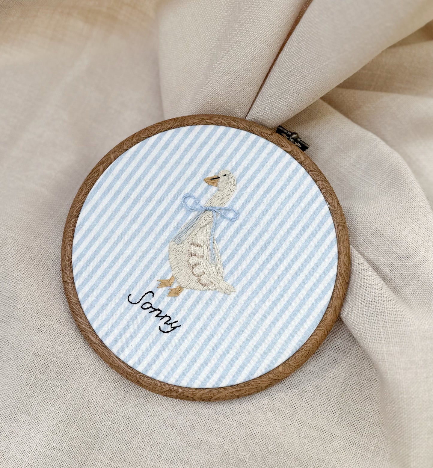 Hand Embroidered Goose Name Hoop