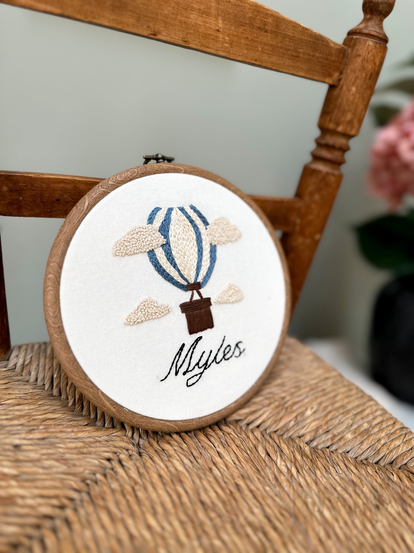 Hand Embroidered Personalised Hot Air Balloon Embroidery Hoop