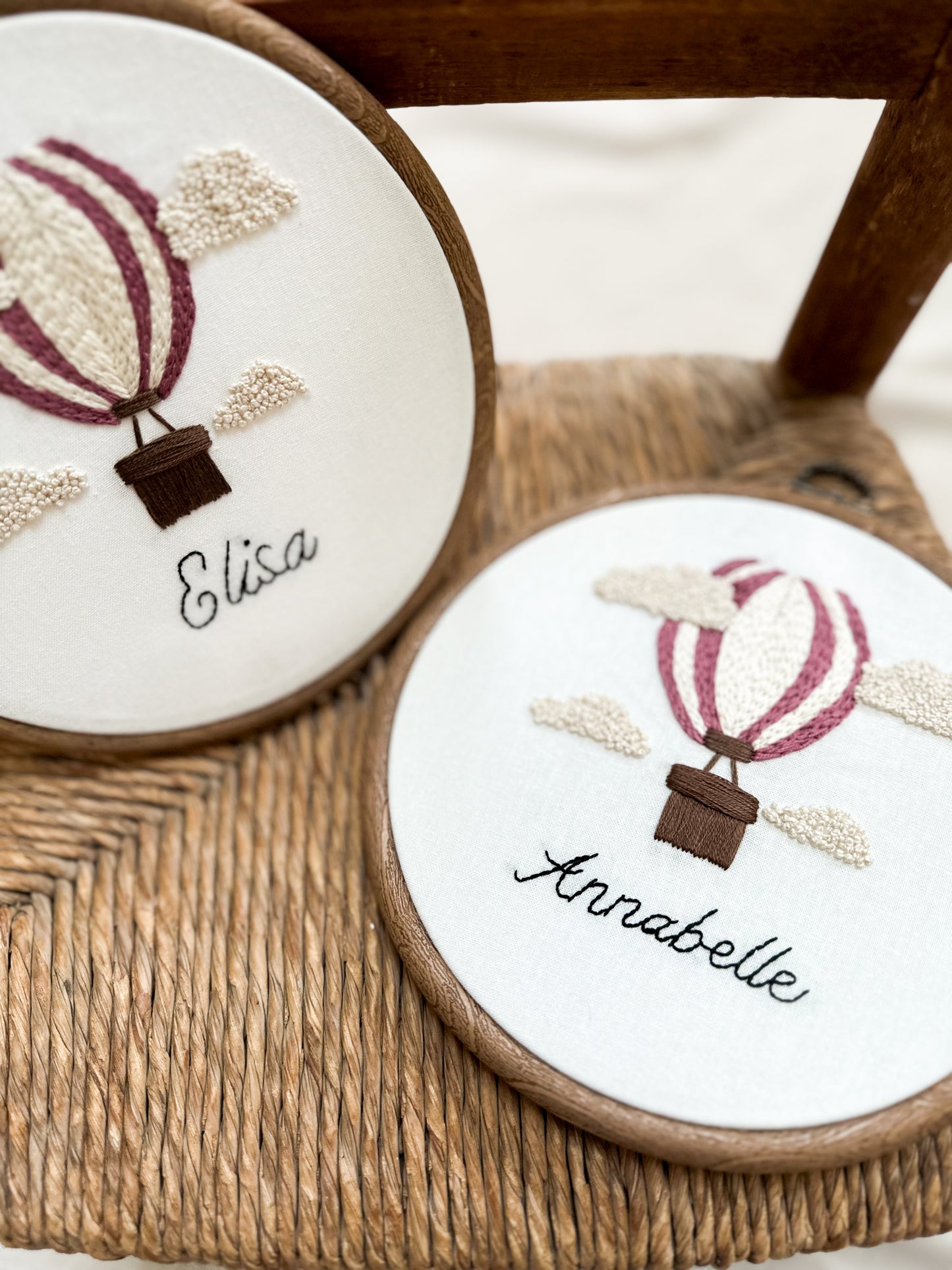 Hand Embroidered Personalised Hot Air Balloon Embroidery Hoop