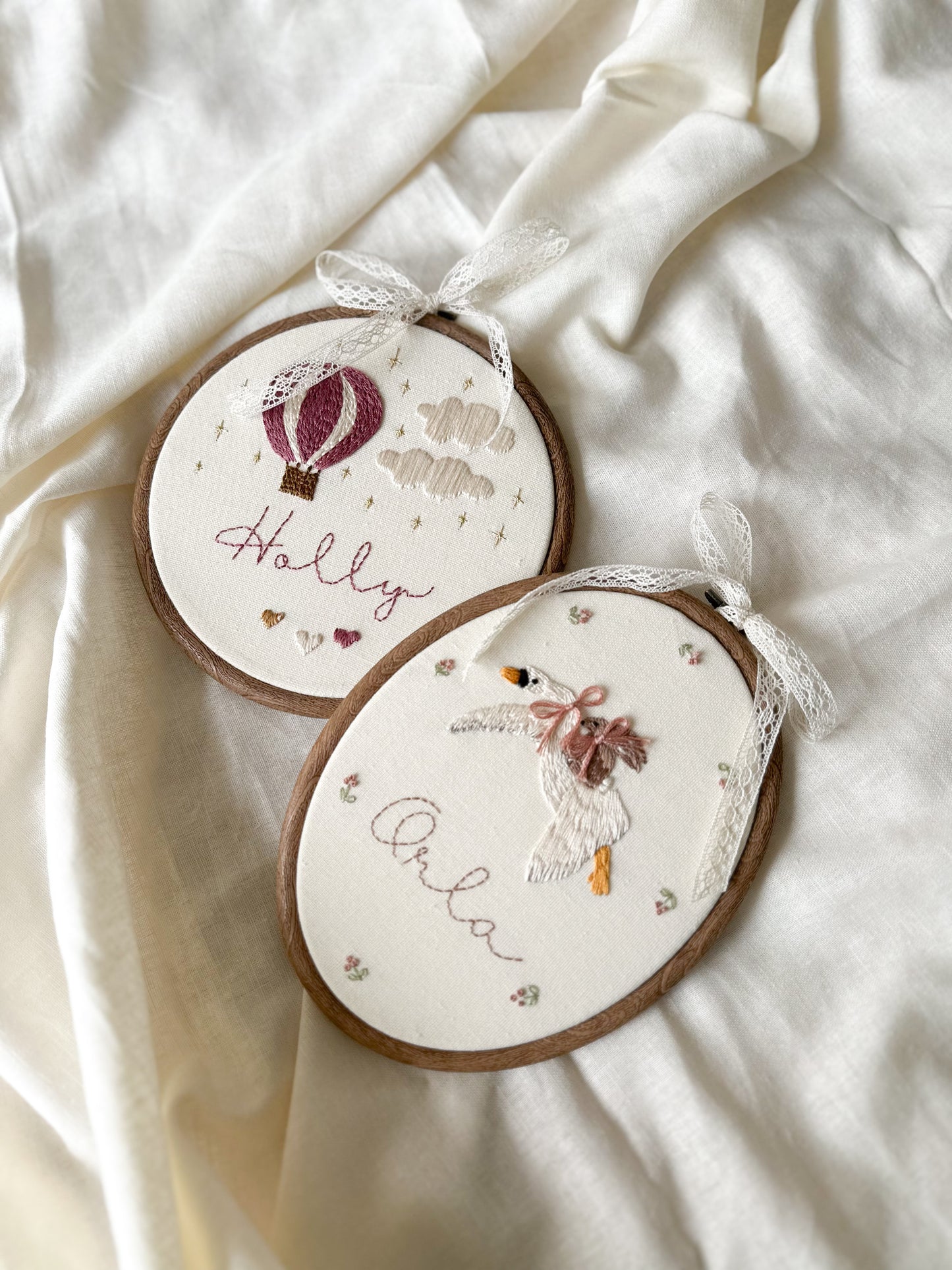 Hot Air Balloon to the Stars Hand Embroidered Keepsake Hoop