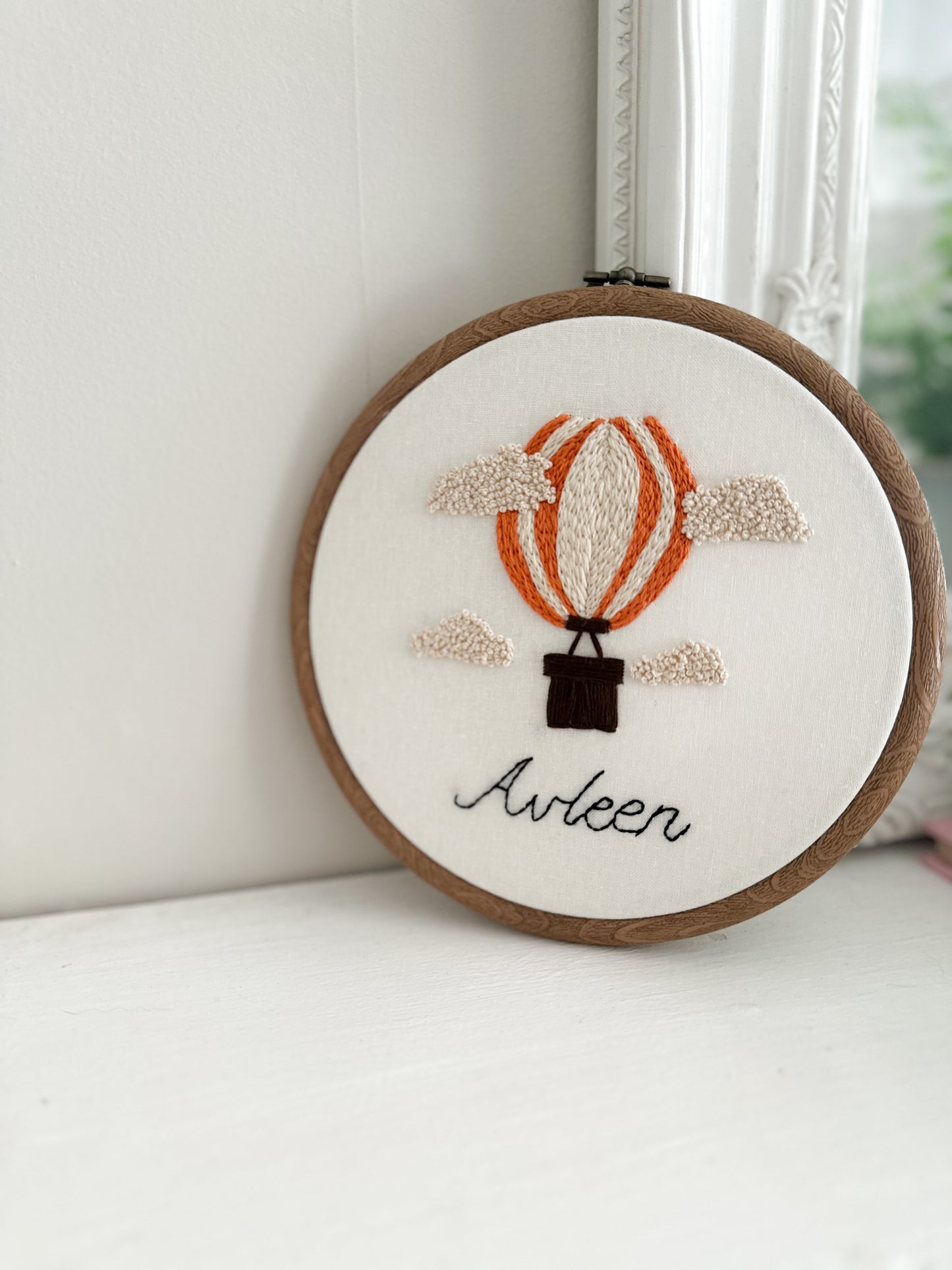 Hand Embroidered Personalised Hot Air Balloon Embroidery Hoop