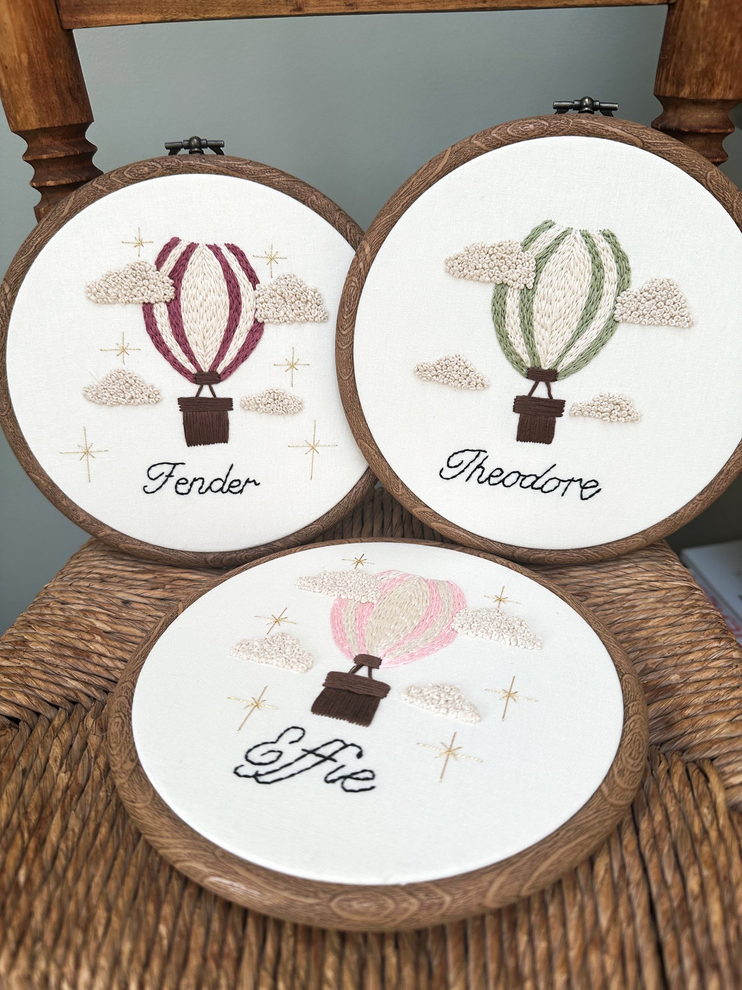 Hand Embroidered Personalised Hot Air Balloon Embroidery Hoop