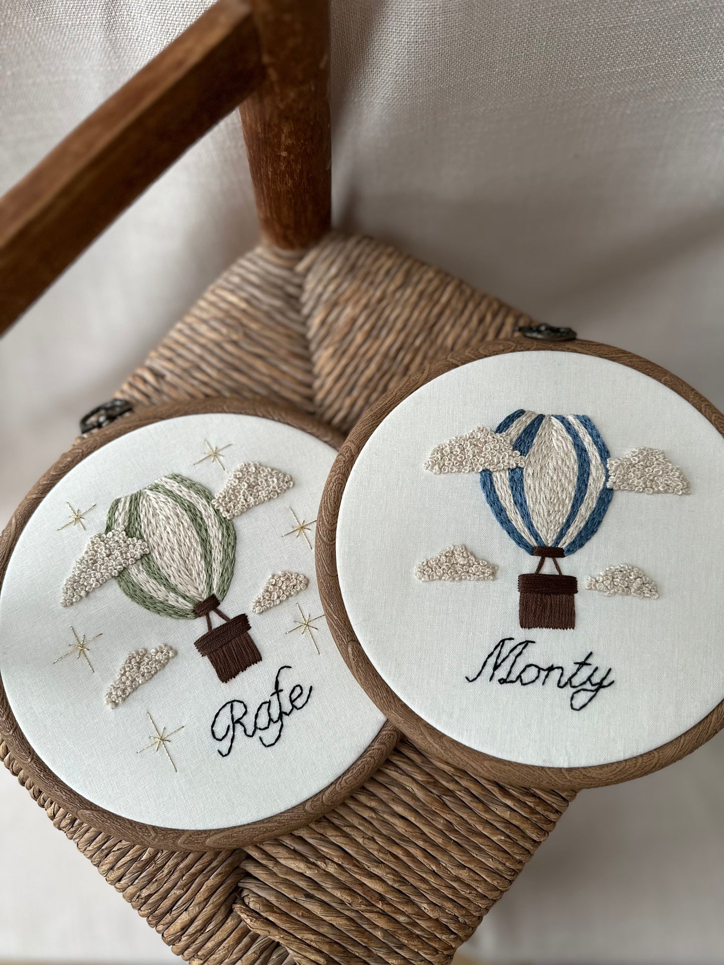 Hand Embroidered Personalised Hot Air Balloon Embroidery Hoop