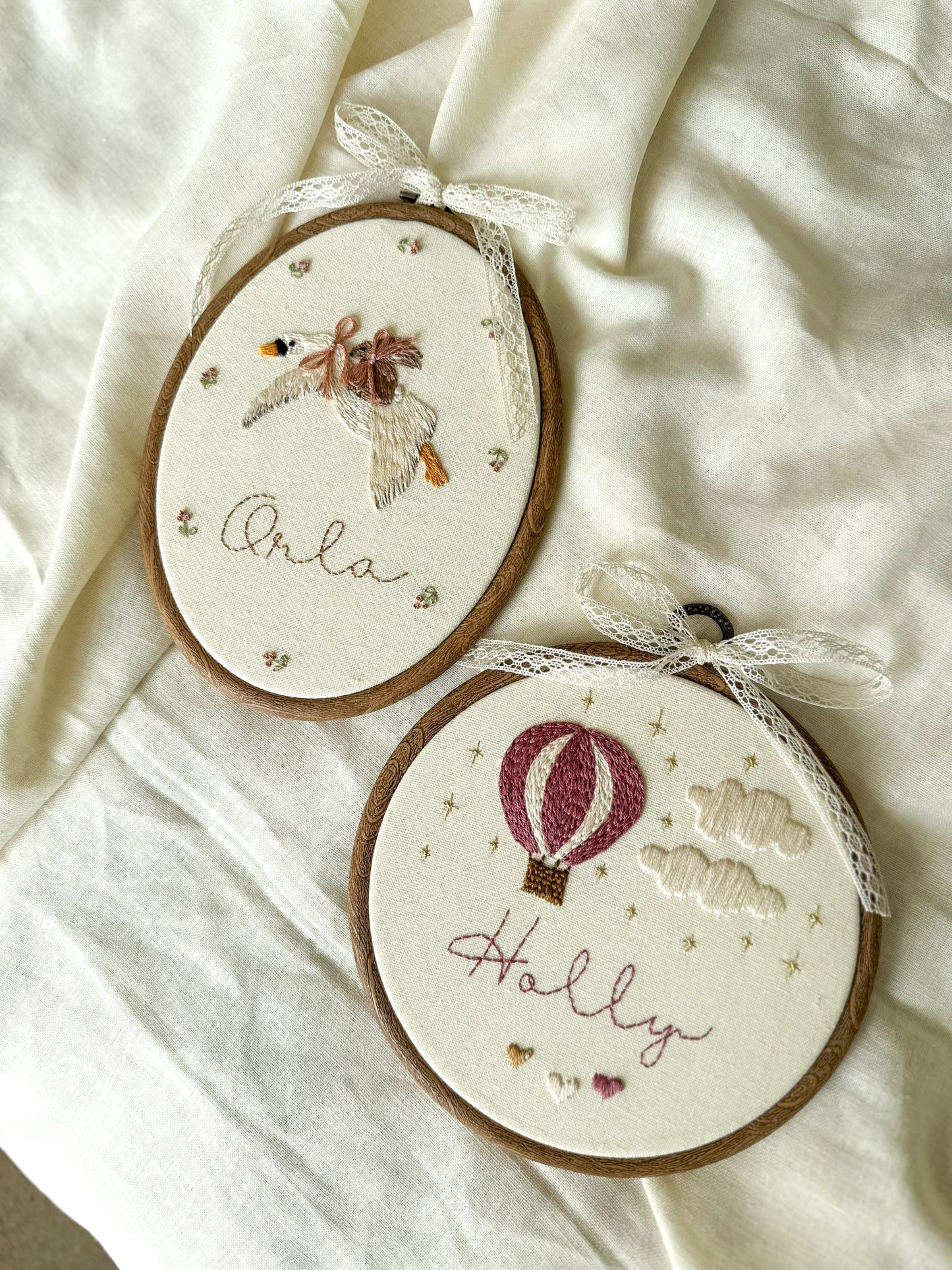Hot Air Balloon to the Stars Hand Embroidered Keepsake Hoop