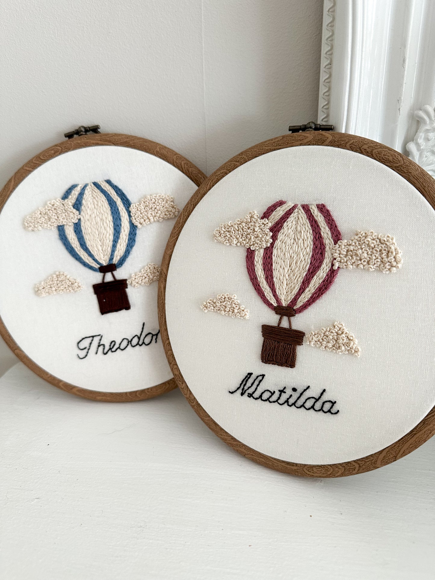 Hand Embroidered Personalised Hot Air Balloon Embroidery Hoop