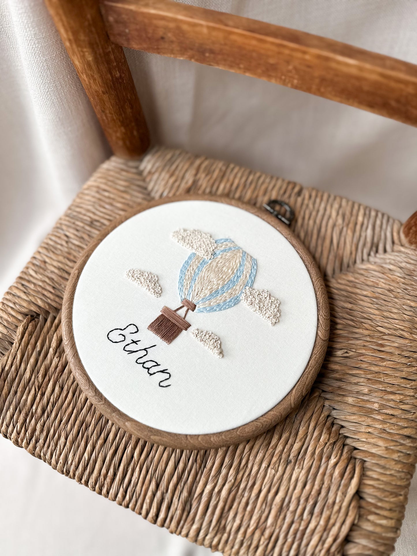 Hand Embroidered Personalised Hot Air Balloon Embroidery Hoop
