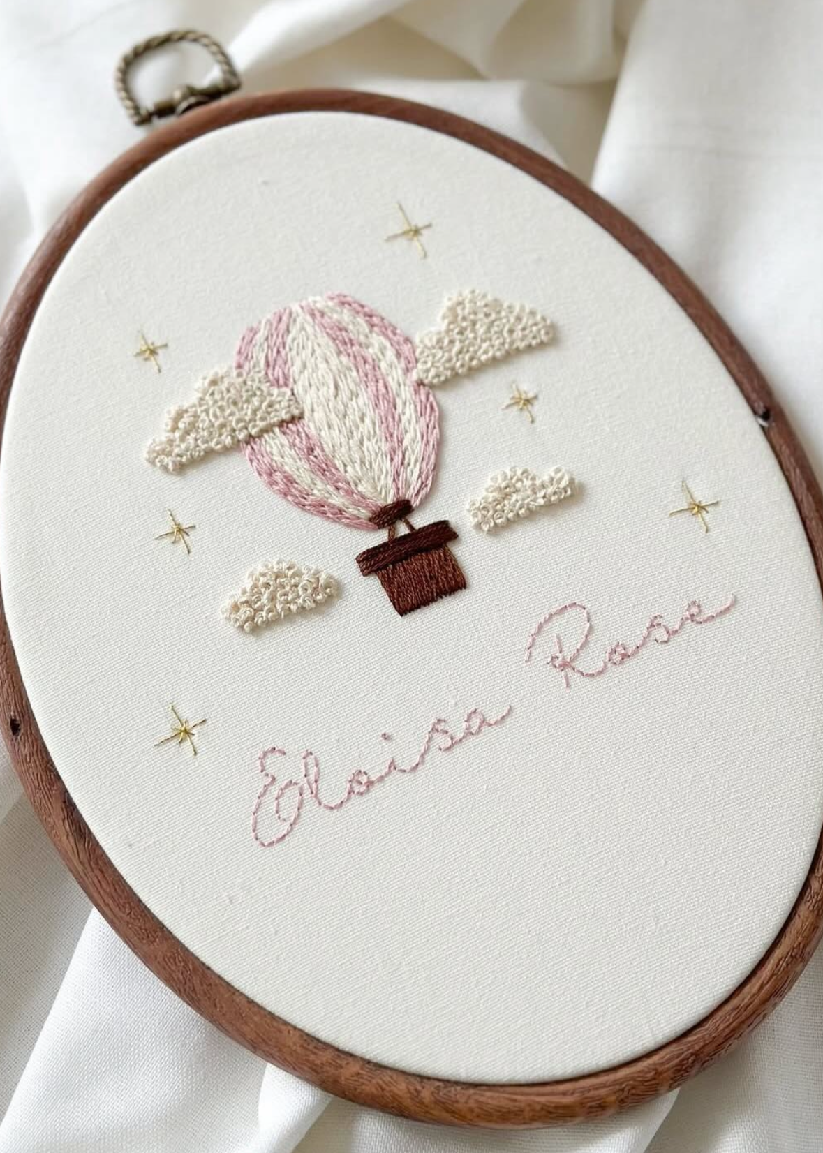 Personalised Oval Hot Air Balloon Embroidery Hoop with stars