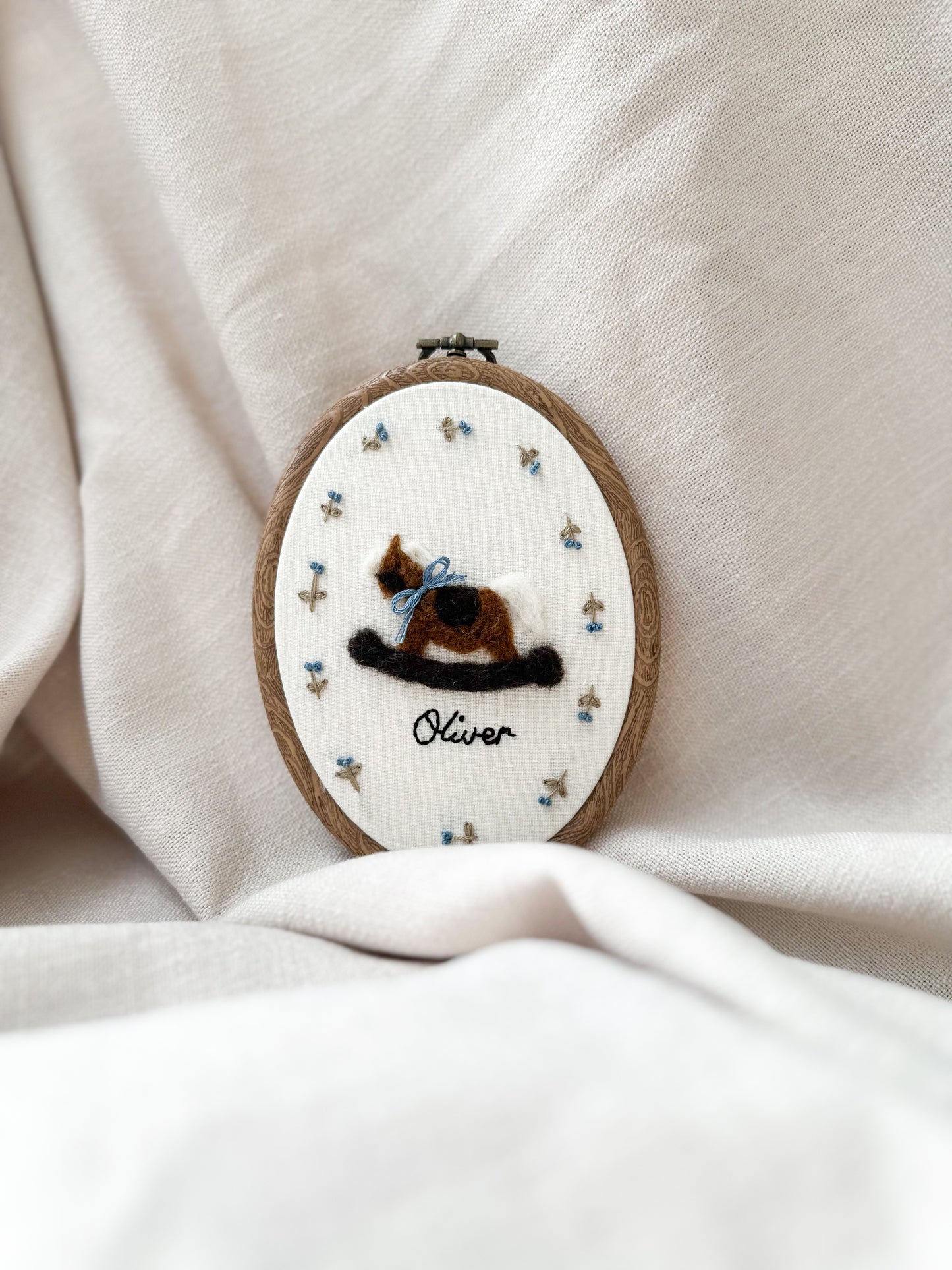 Trigger the Rocking Horse Heirloom Embroidery Hoop
