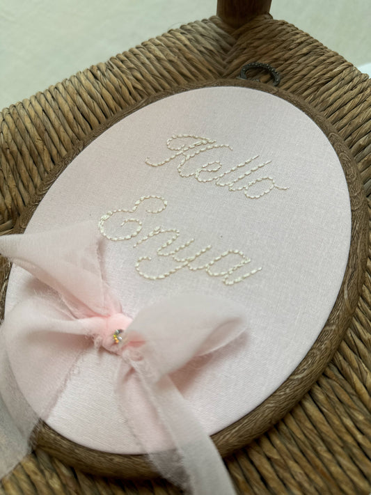 Hand Embroidered Name Reveal Birth Hoop