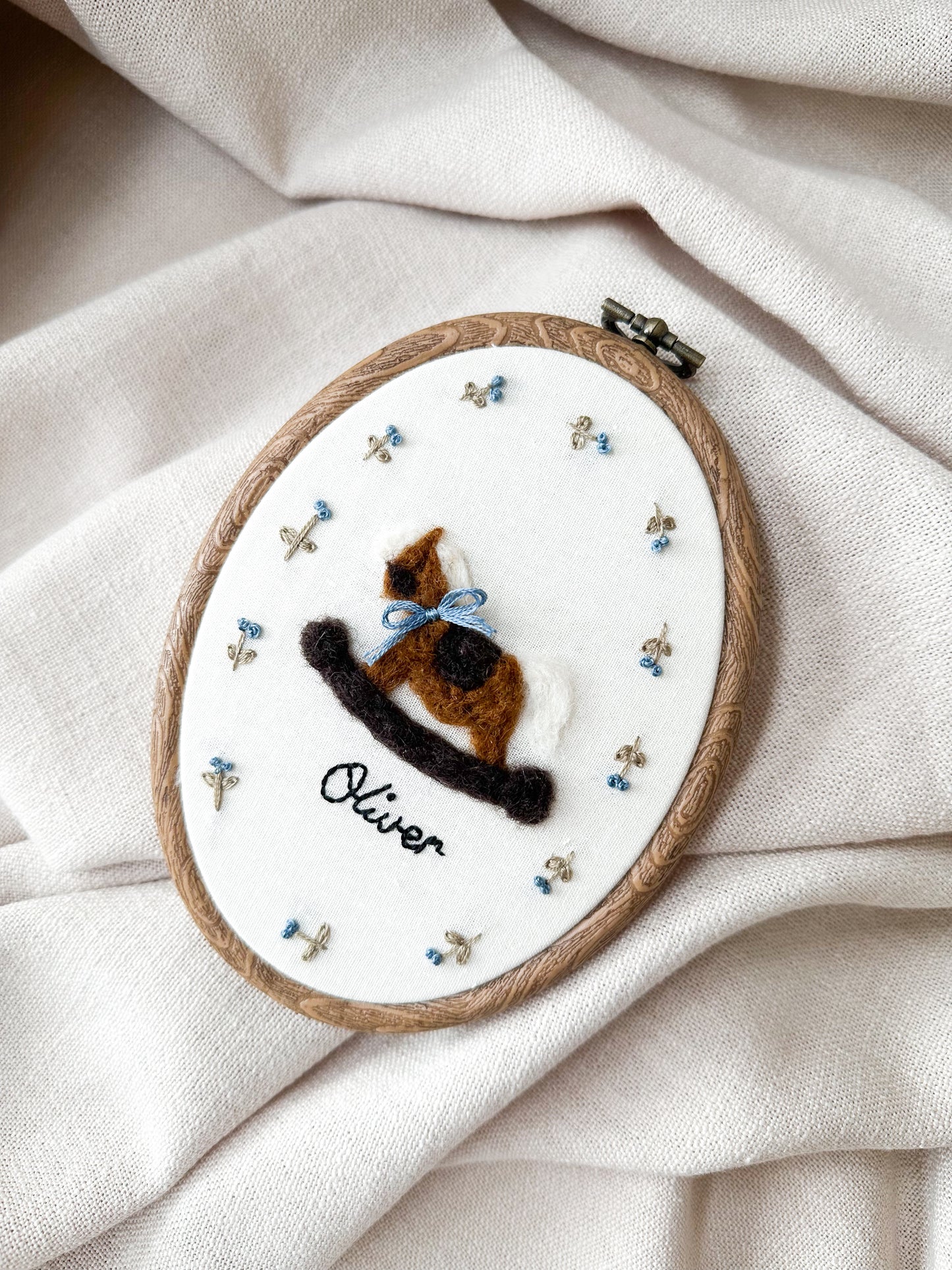 Trigger the Rocking Horse Heirloom Embroidery Hoop