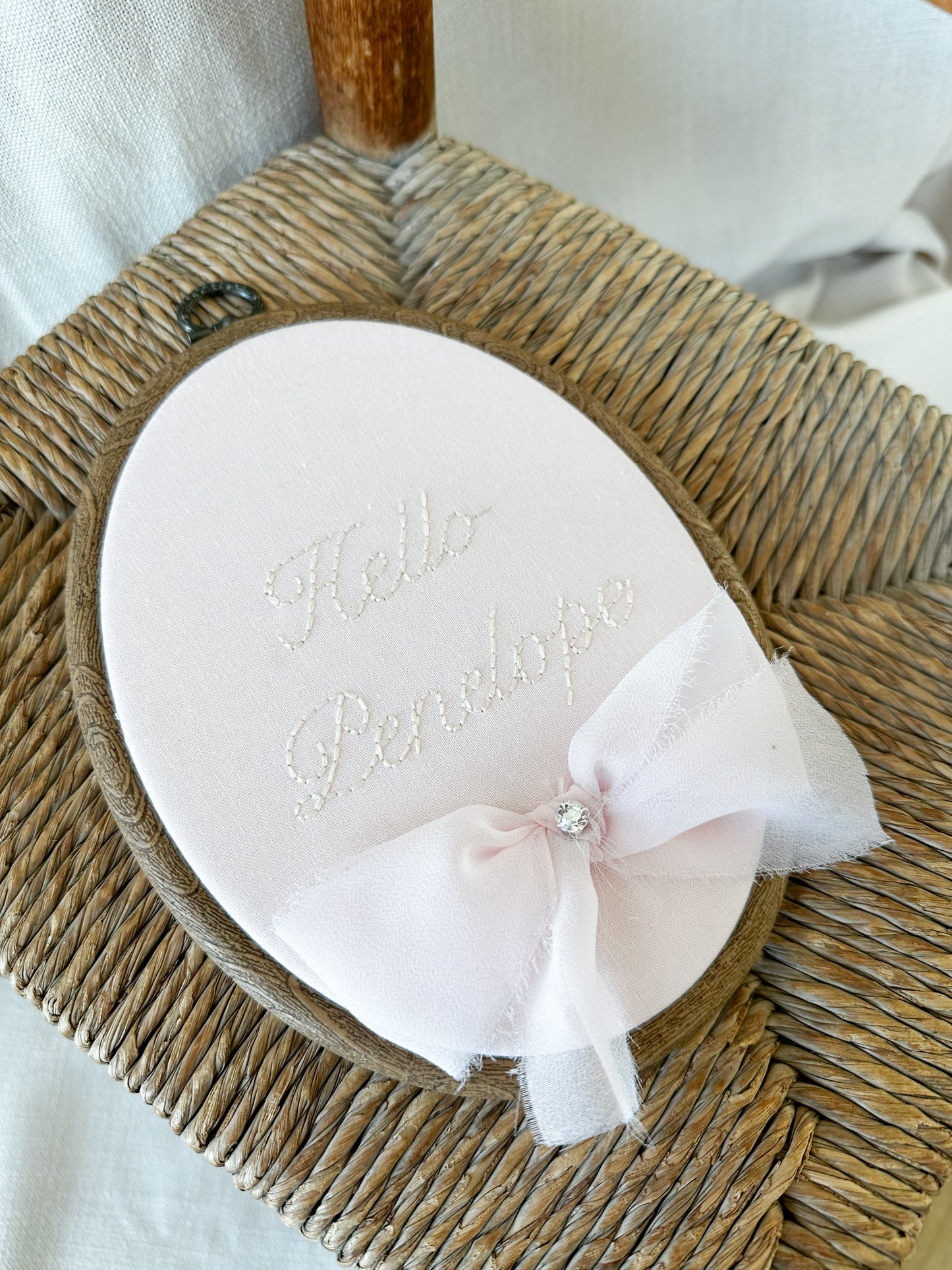 Hand Embroidered Name Reveal Birth Hoop