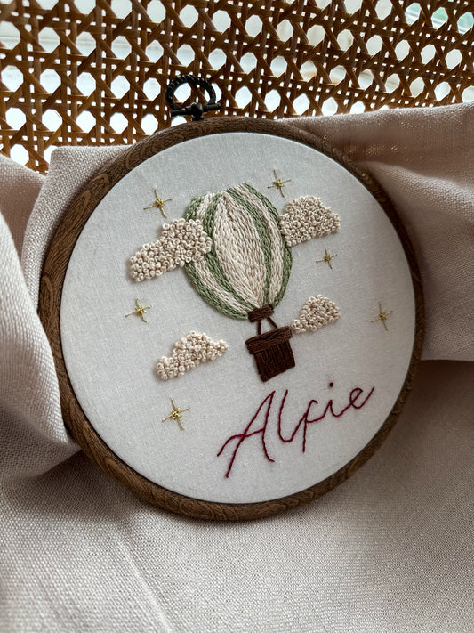 Hand Embroidered Heirloom Name Hoop with Stars