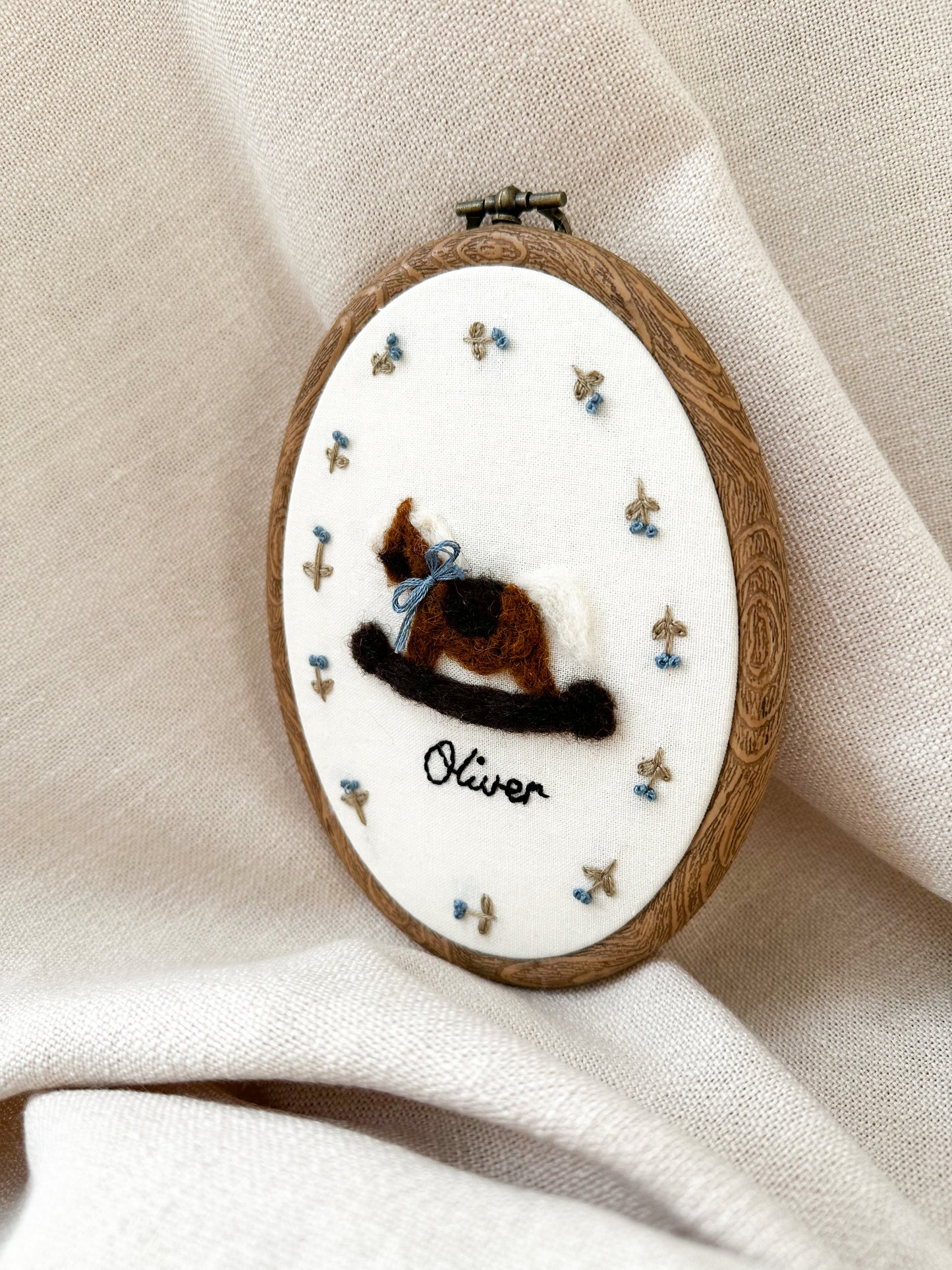 Trigger the Rocking Horse Heirloom Embroidery Hoop