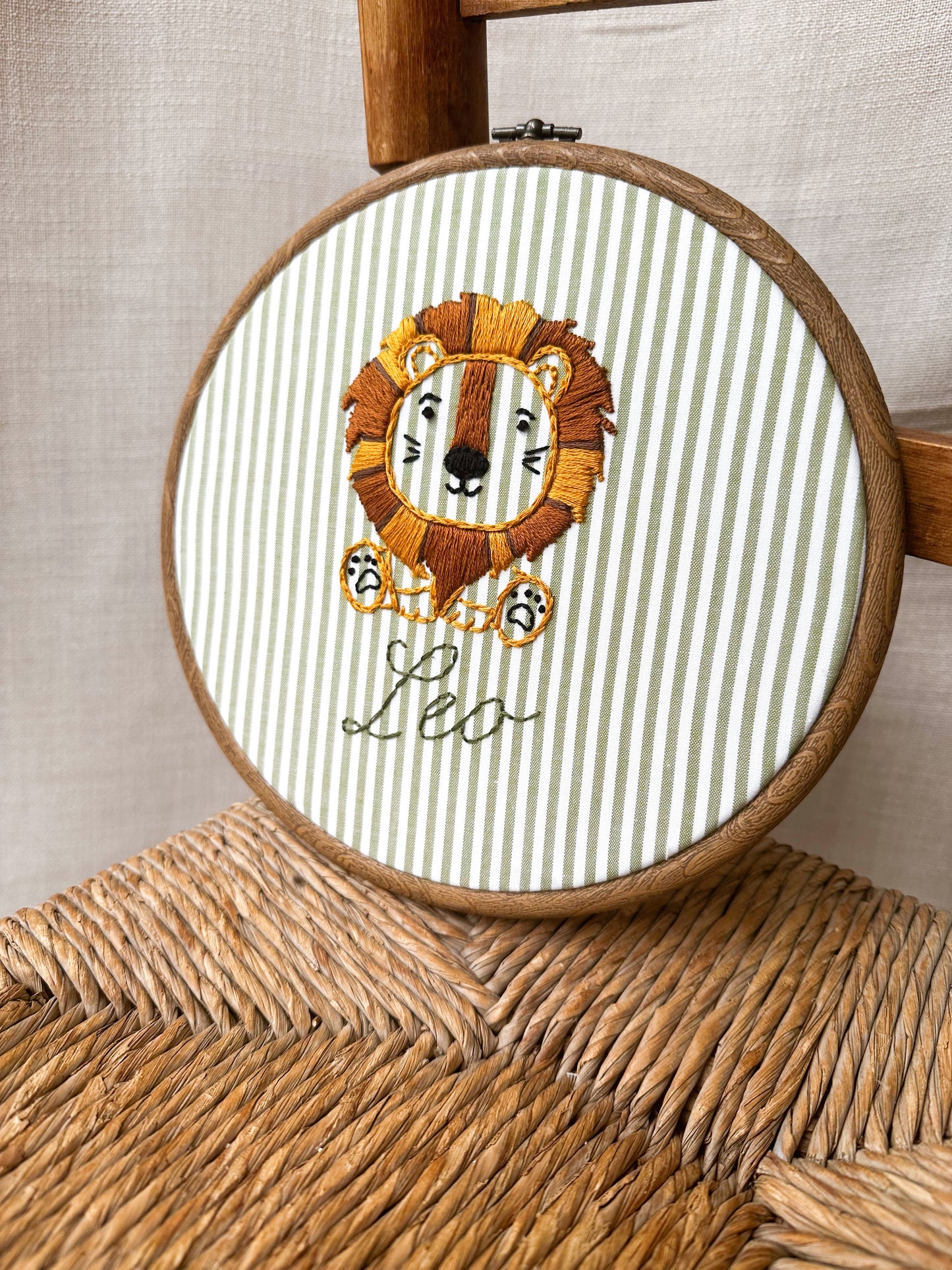 Hand Embroidered Lion Hoop
