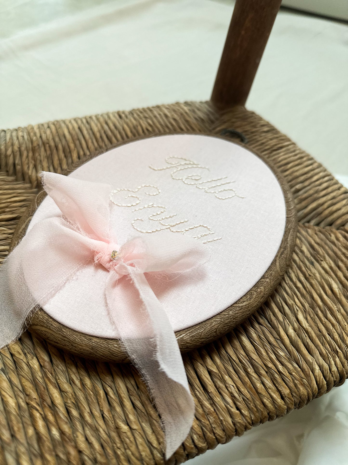 Hand Embroidered Name Reveal Birth Hoop