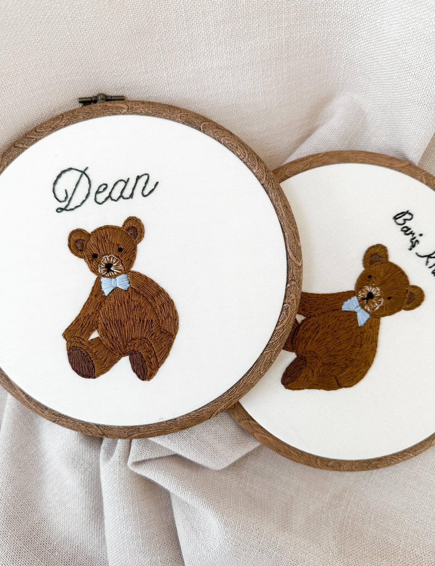 Teddy Bear Heirloom Name Embroidery Hoop
