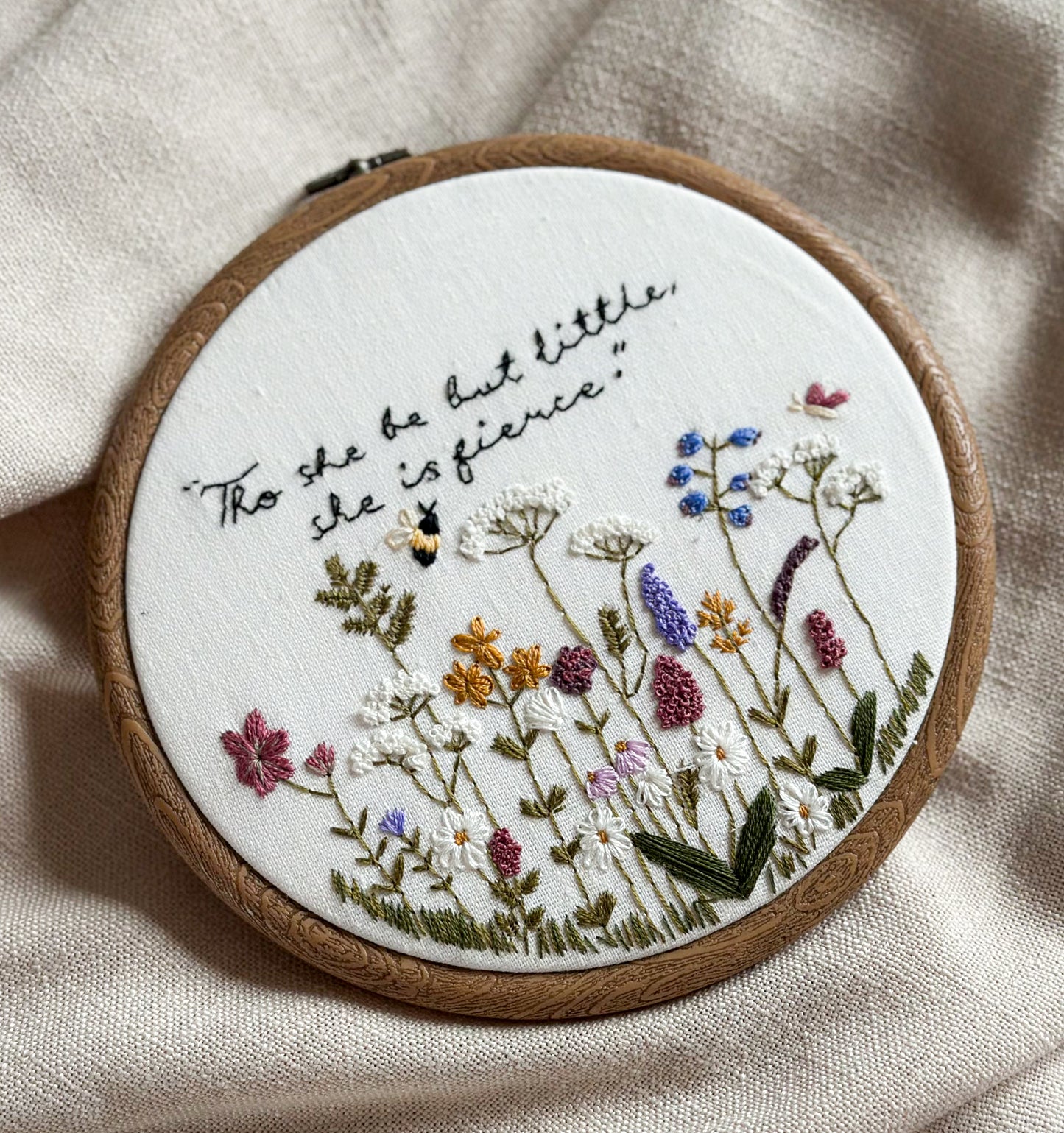 ‘Wildflowers and Daydreams’ hand embroidered keepsake hoop.