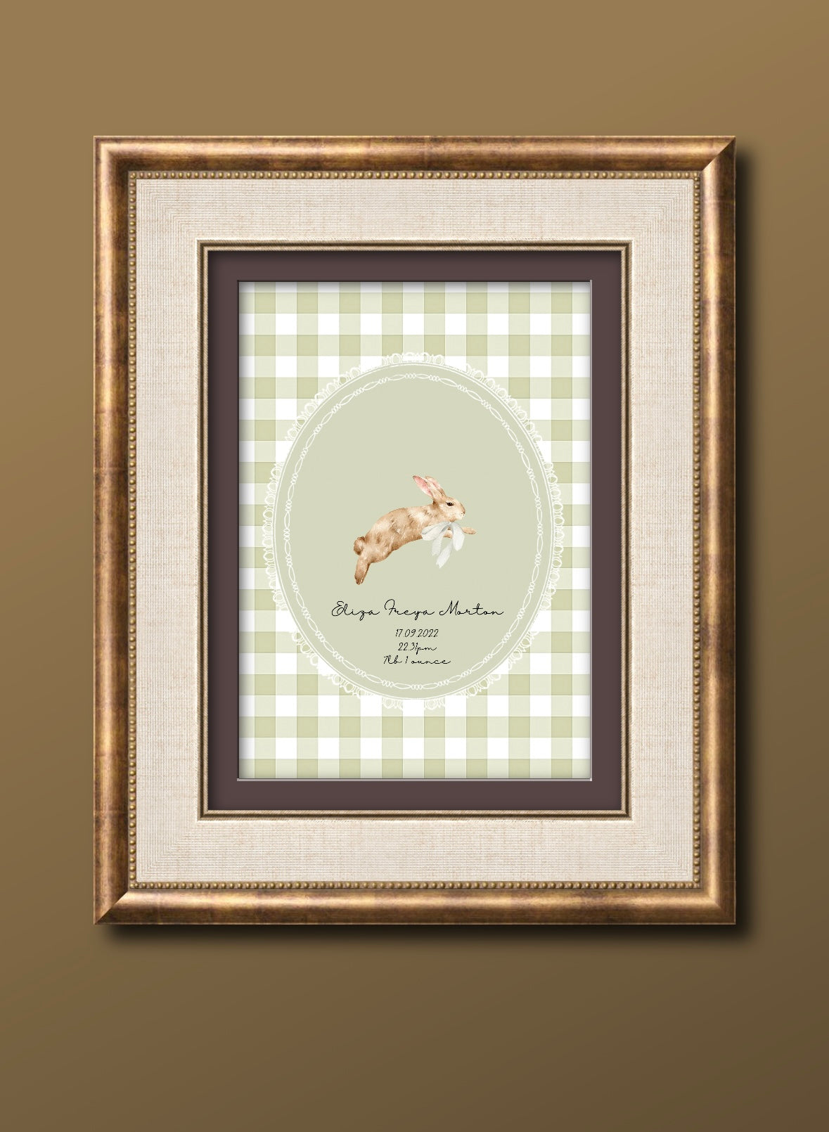 Leaping Bunny with Bow Vintage Personalised Art Print