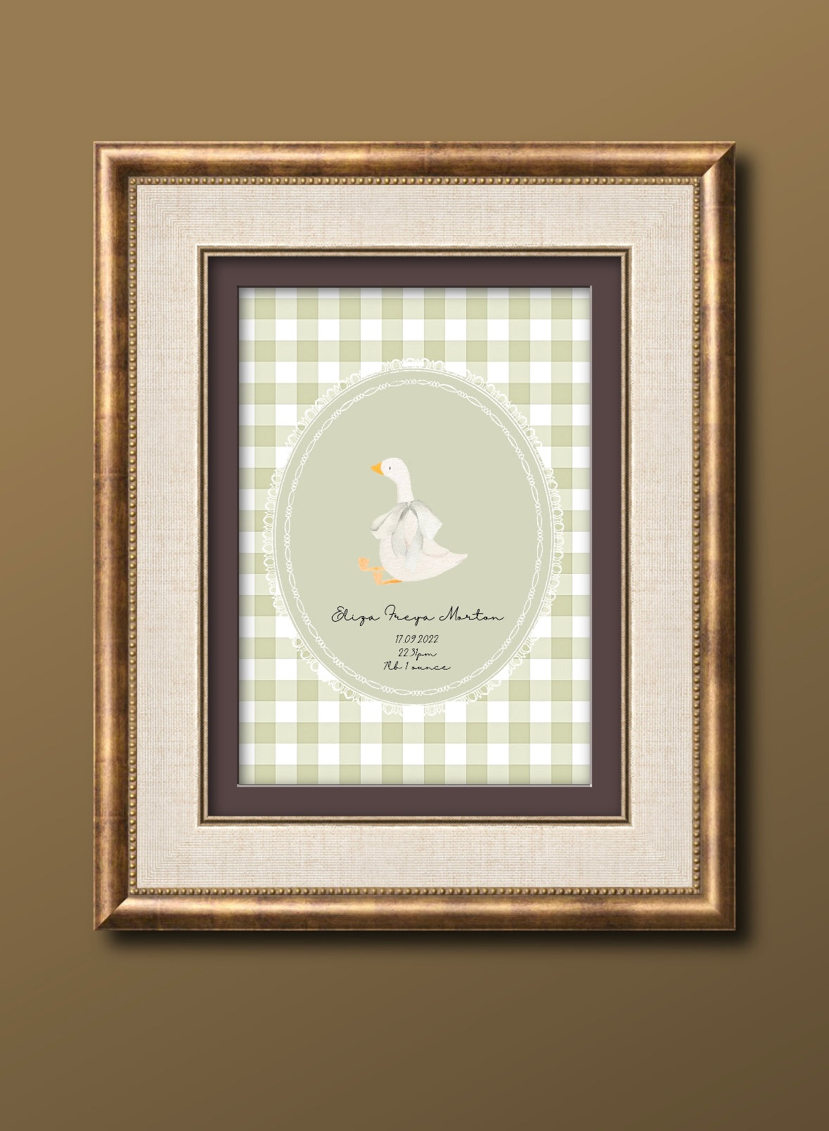 Silly Little Goose with Bow Vintage Personalised Art Print