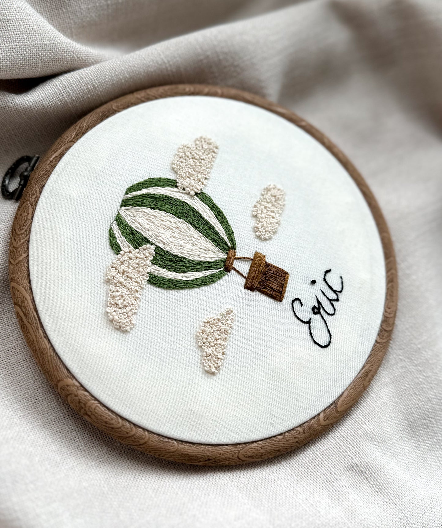 Hand Embroidered Personalised Hot Air Balloon Embroidery Hoop