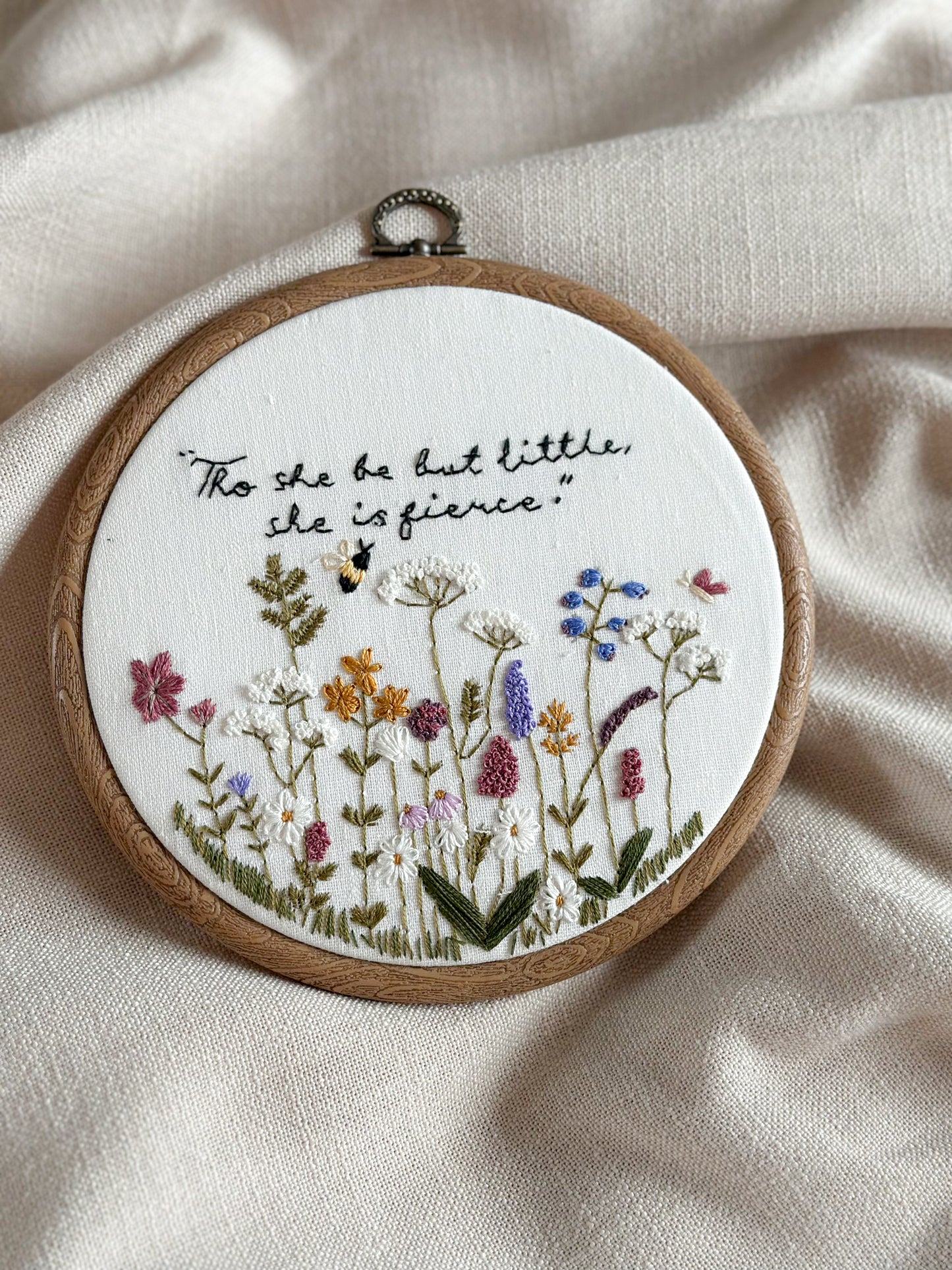 ‘Wildflowers and Daydreams’ hand embroidered keepsake hoop.