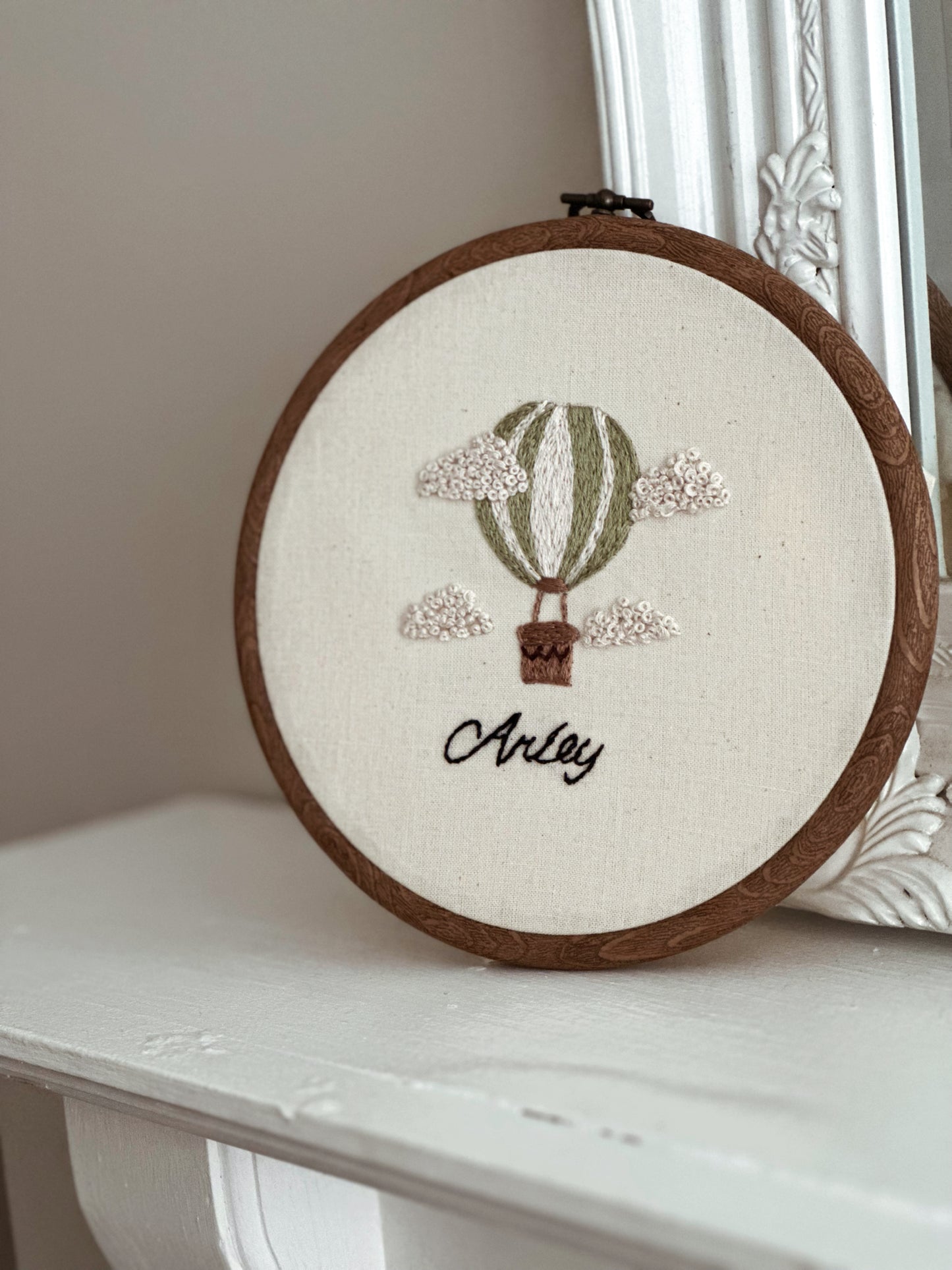 Hand Embroidered Personalised Hot Air Balloon Embroidery Hoop