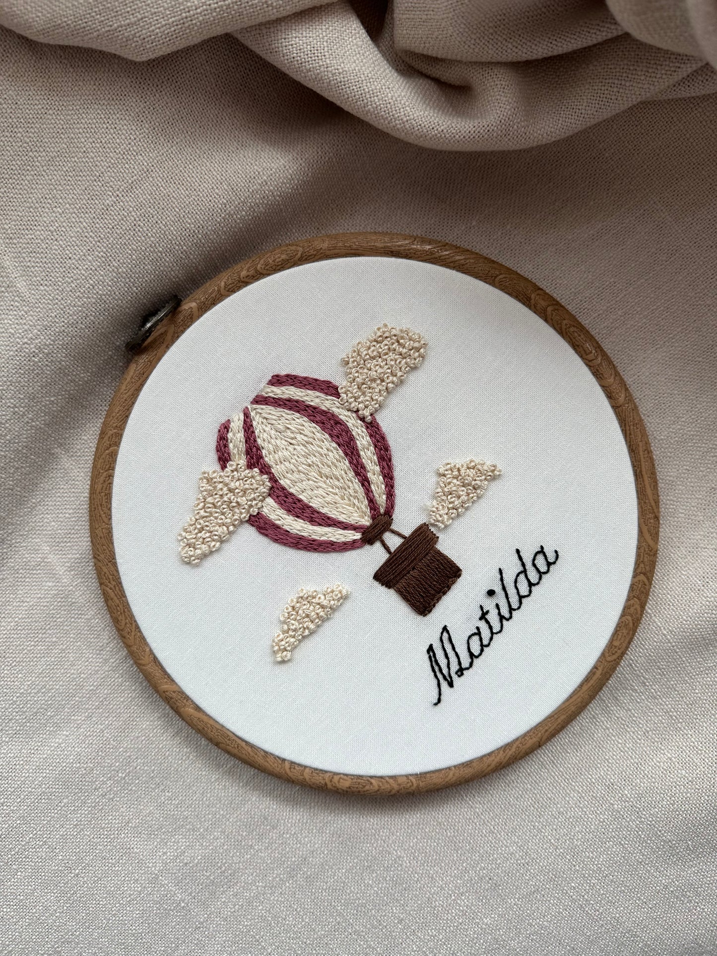Hand Embroidered Personalised Hot Air Balloon Embroidery Hoop