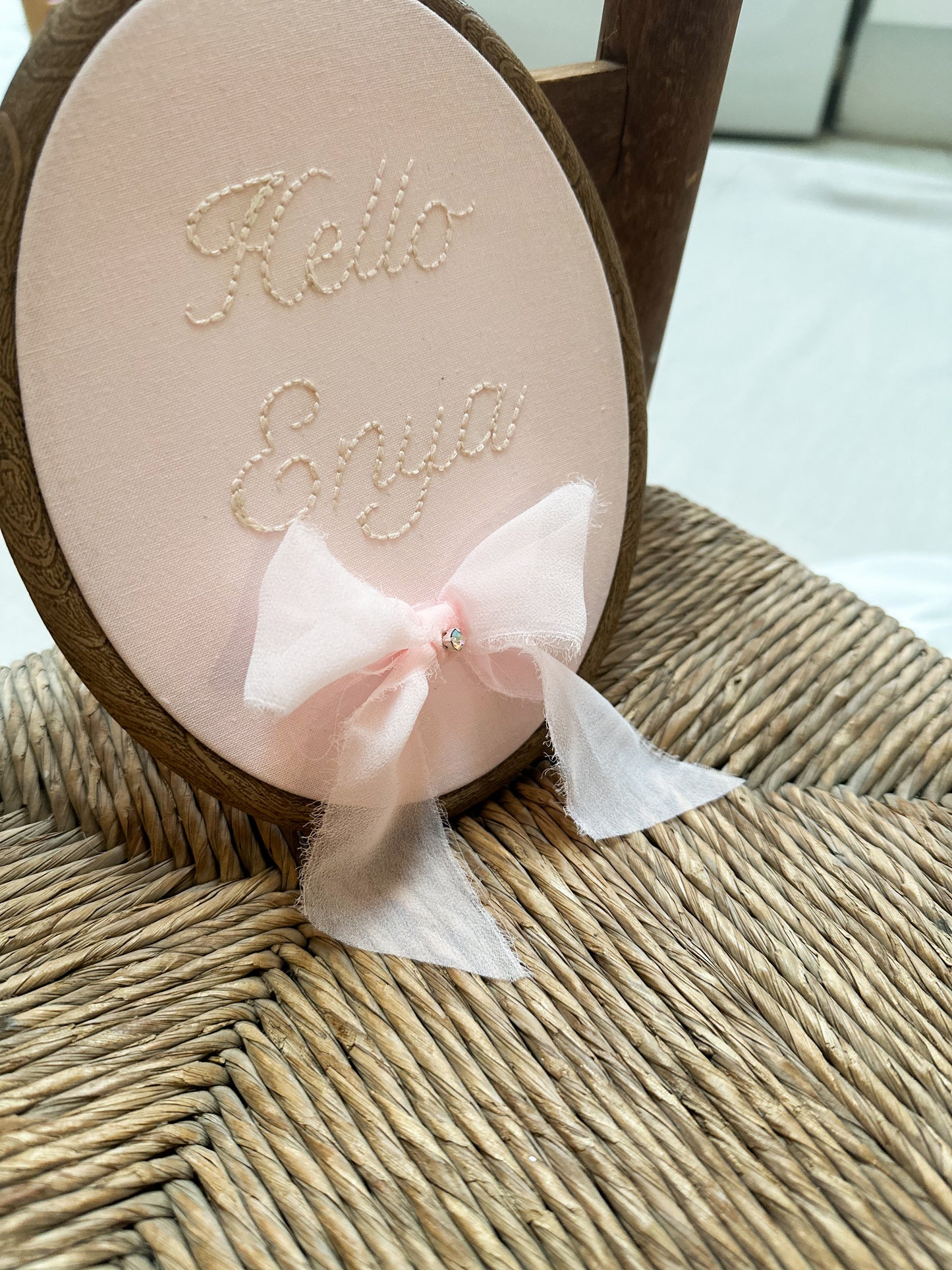 Hand Embroidered Name Reveal Birth Hoop