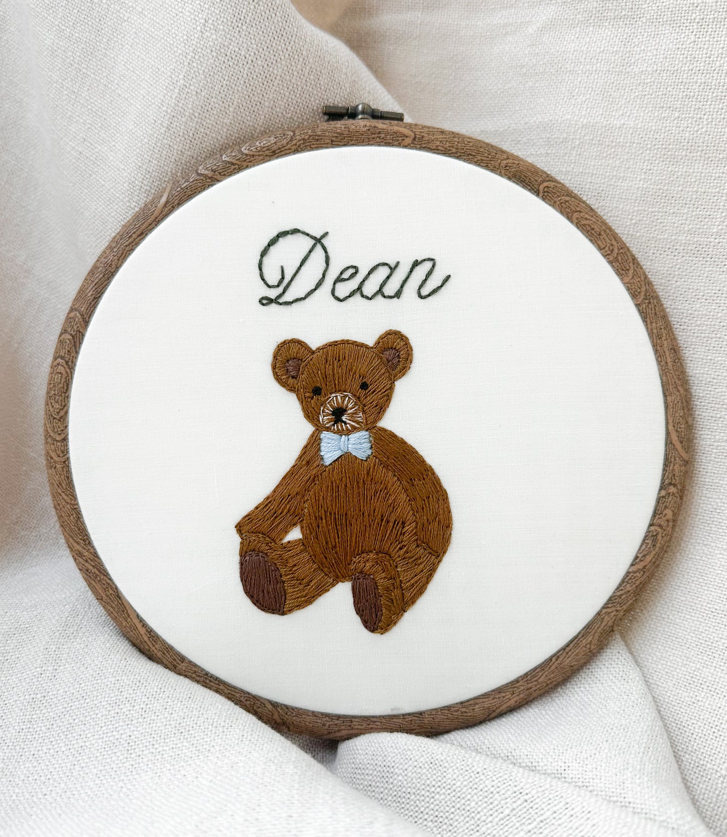 Teddy Bear Heirloom Name Embroidery Hoop