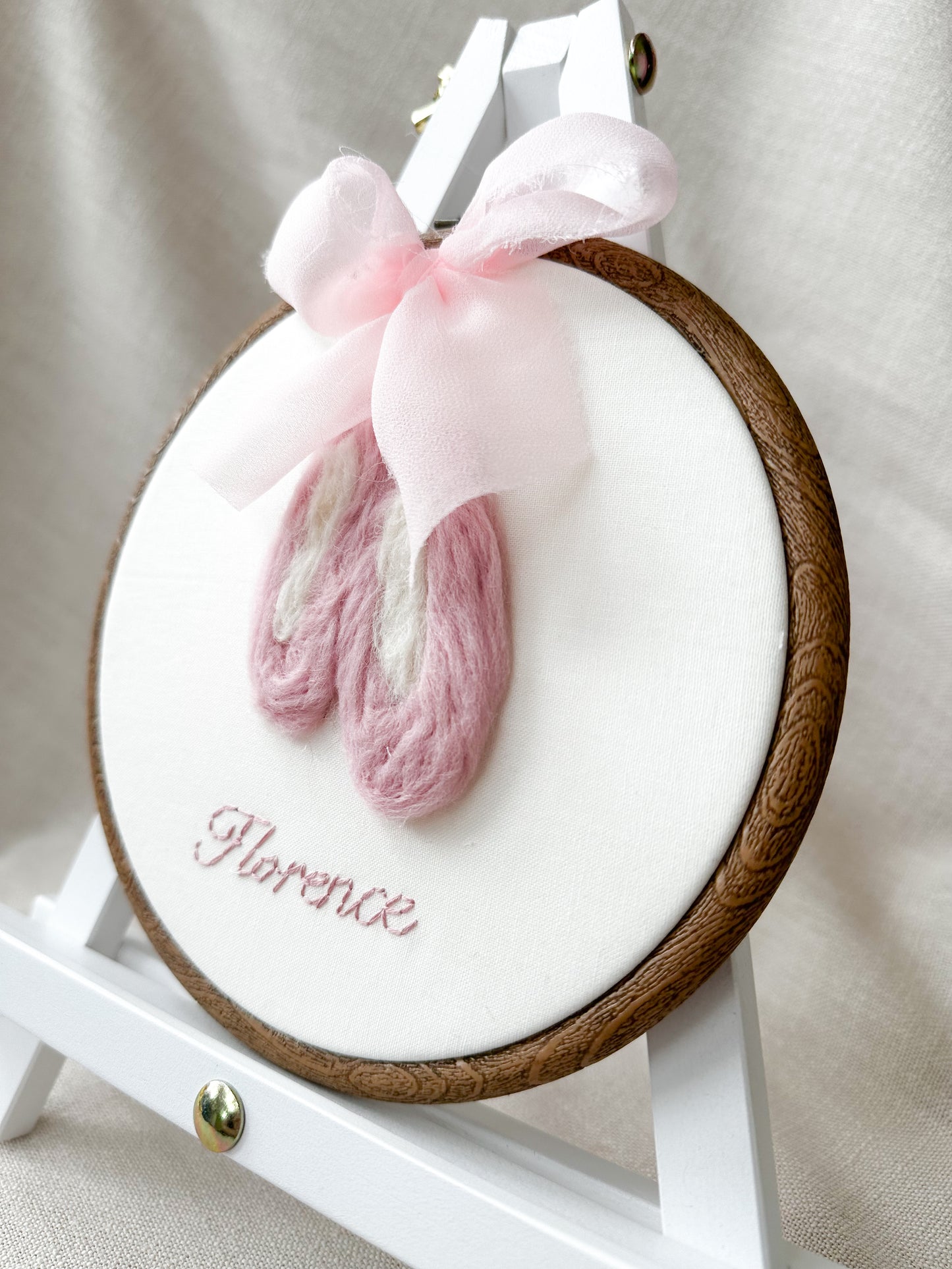 Ballet Shoes Heirloom Needle Felted Hoop with Hand Embroidery.