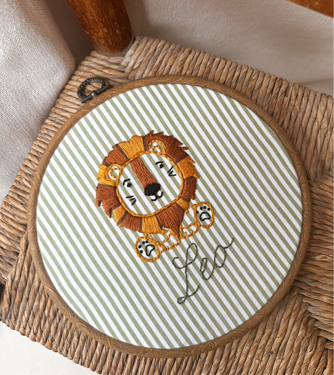 Hand Embroidered Lion Hoop