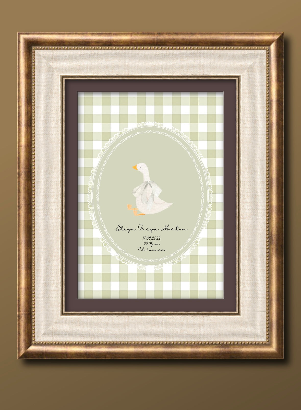 Silly Little Goose with Bow Vintage Personalised Art Print