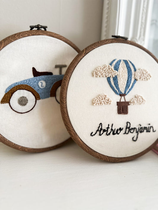 Vintage Car Hand Embroidered Hoop