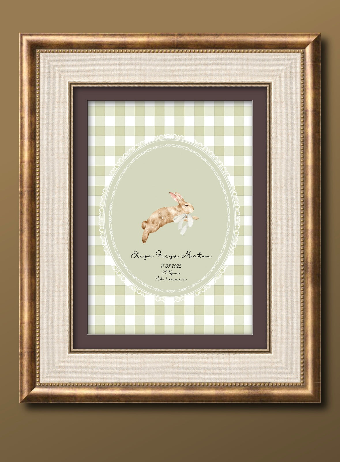 Leaping Bunny with Bow Vintage Personalised Art Print