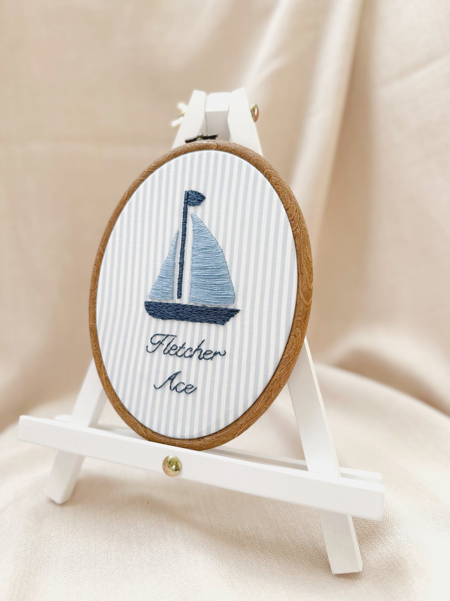 Personalised Sailboat Embroidery Hoop