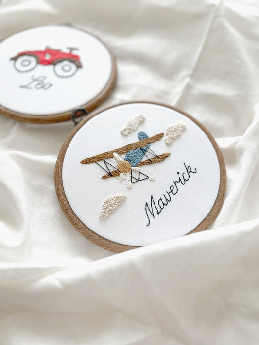 Personalised Vintage Aeroplane Embroidery Hoop