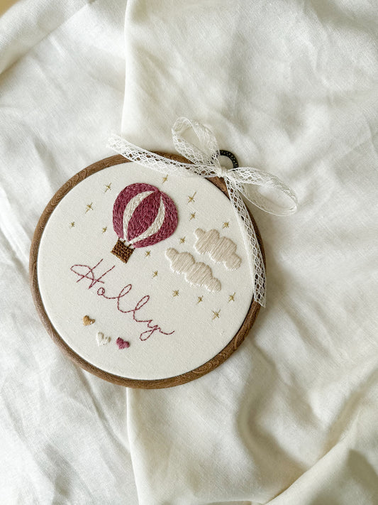Hot Air Balloon to the Stars Hand Embroidered Keepsake Hoop