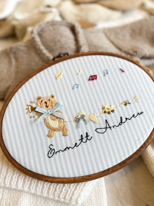 The Animal Brass Band Hand Embroidered Hoop.