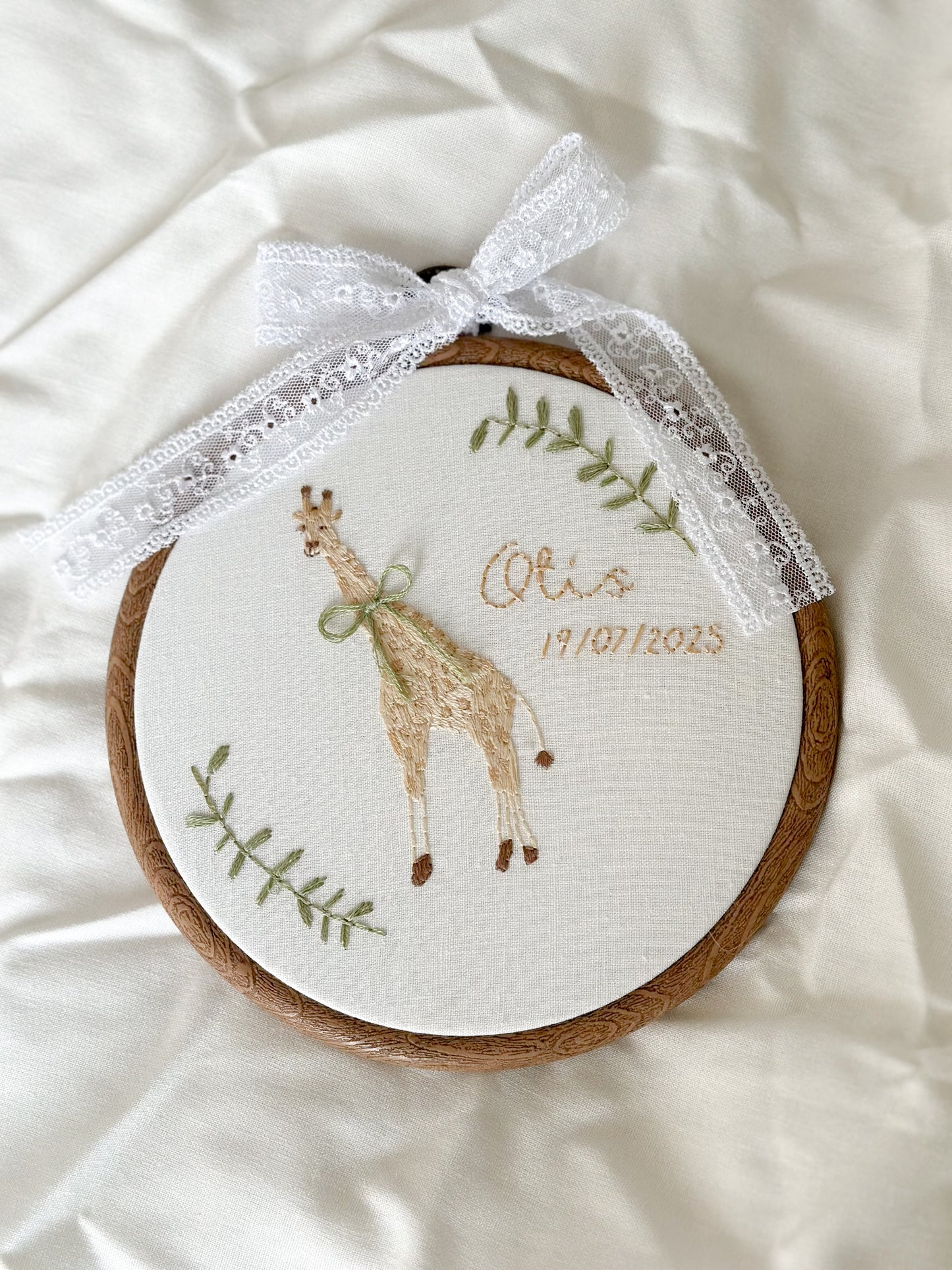 Personalised Hand-Embroidered Giraffe Hoop