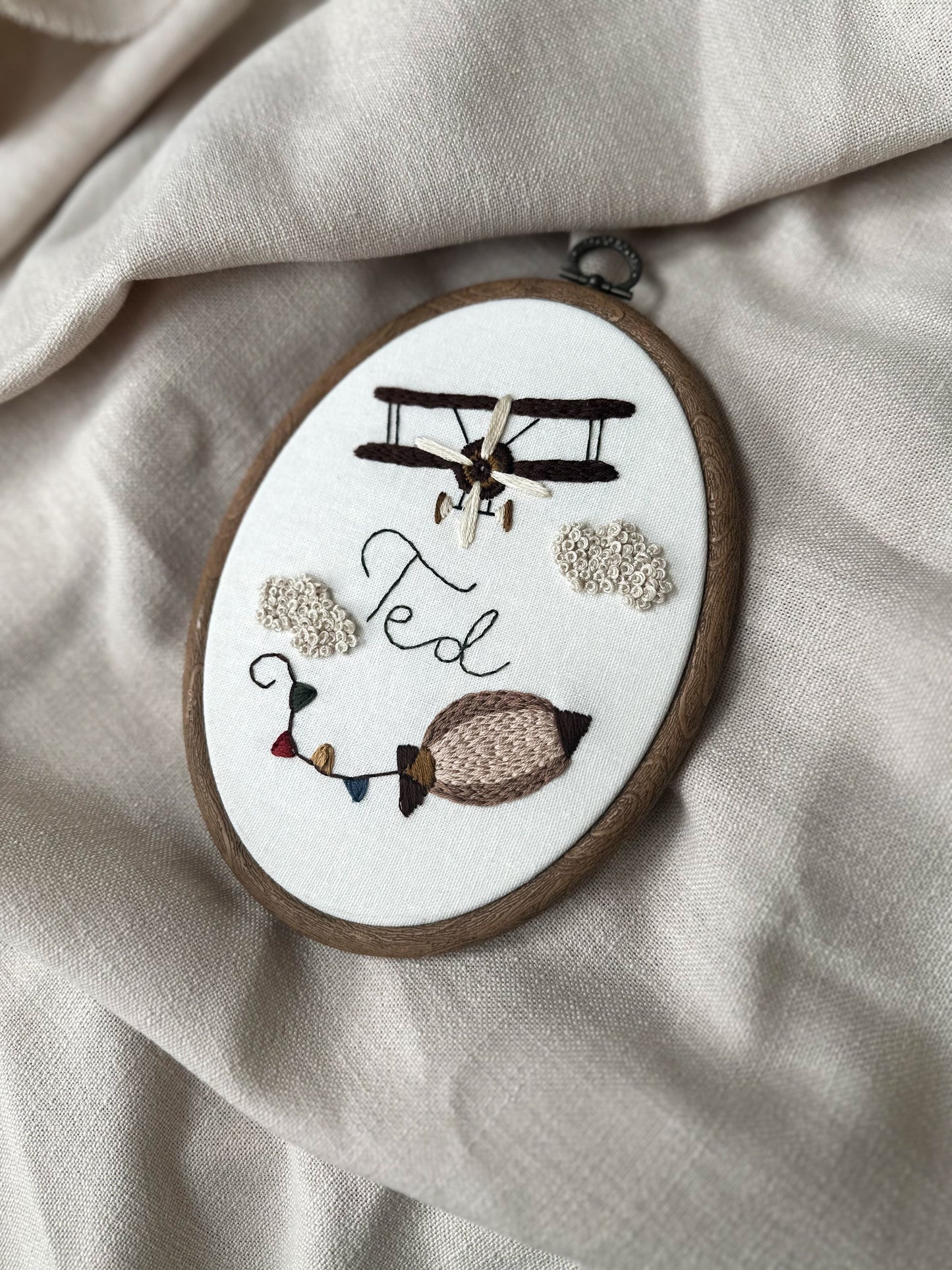 ‘Vintage classic air transport’ Hand Embroidered Keepsake Hoop