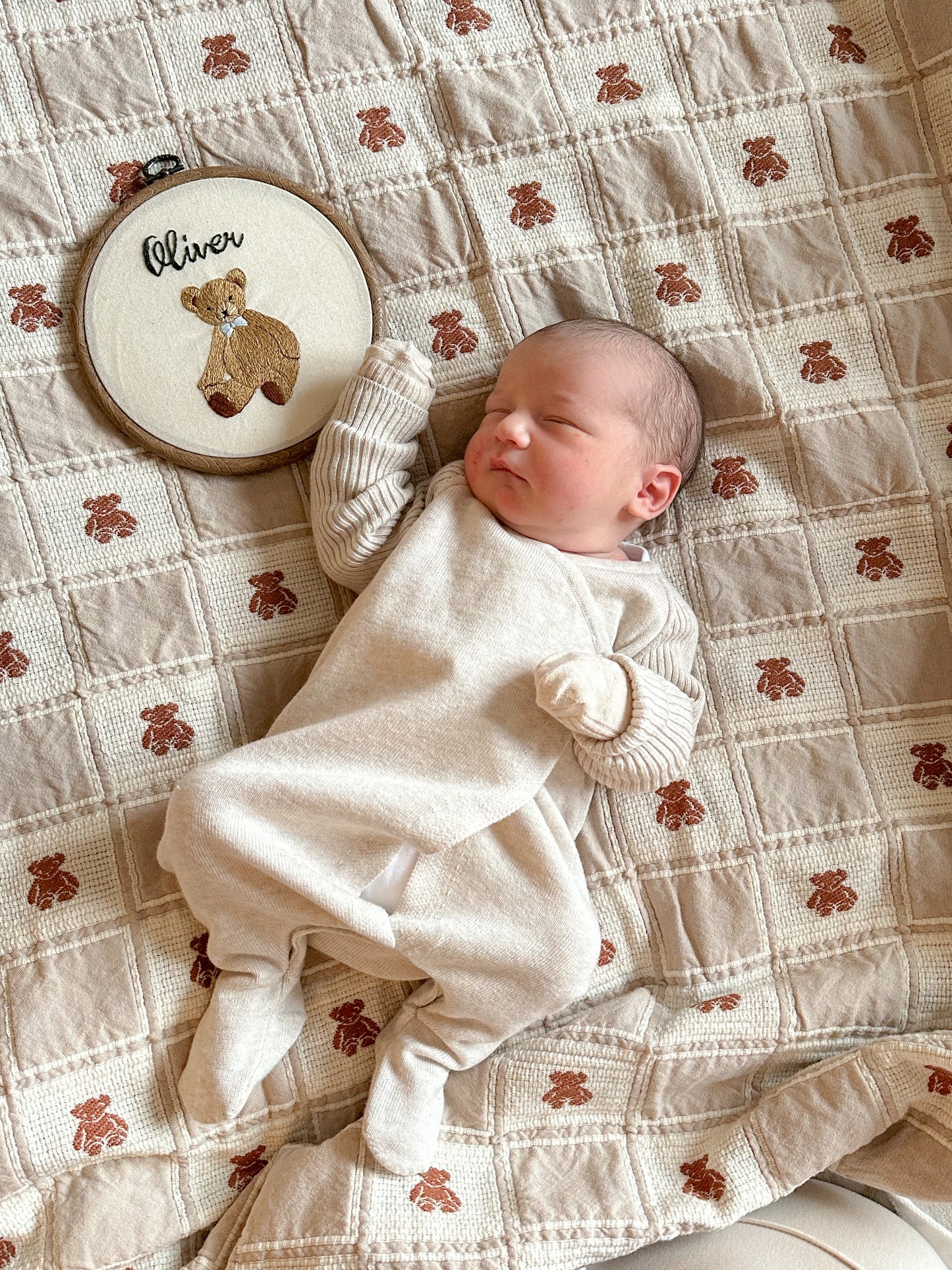 Teddy Bear Heirloom Name Embroidery Hoop