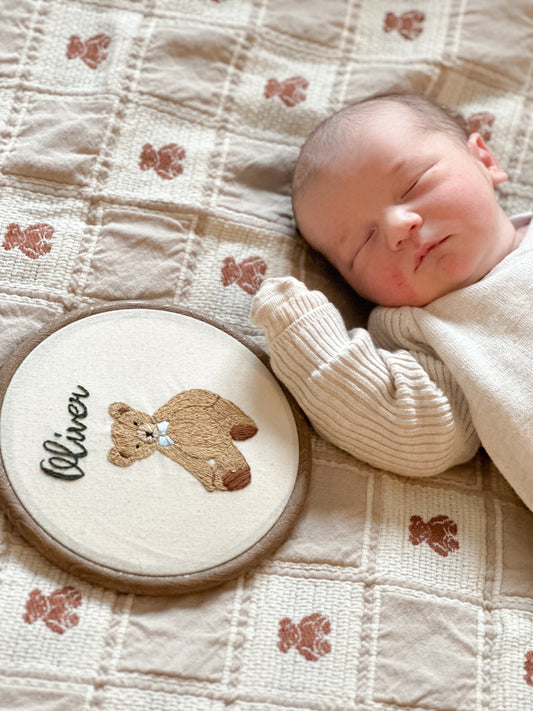 Teddy Bear Heirloom Name Embroidery Hoop